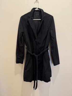 Massimo Dutti Black Belted Trench Coat Women s Size M Lightweight Nylon Jacket