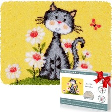 Latch Hook Rug Kit DIY Crochet Carpet for Beginners, Cats Patterns Pre-Printe...