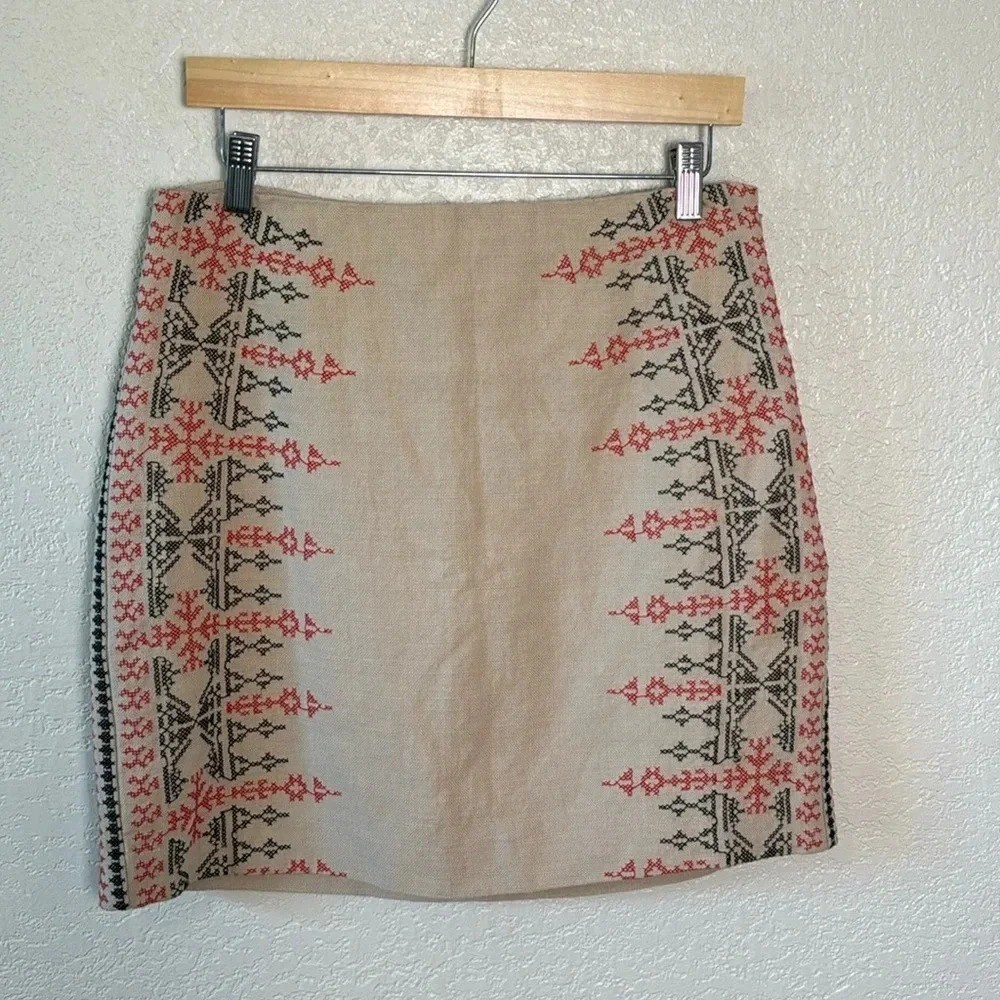 Ann Taylor Loft Womens Linen Cotton Stitched Tan Mini Skirt Size 6 Winter