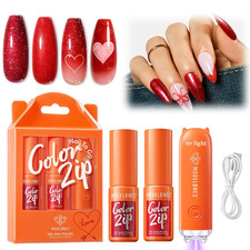 Red Glitter Gel Nail Polish Kit with UV Light, One Step Gel Polish Set No Need B