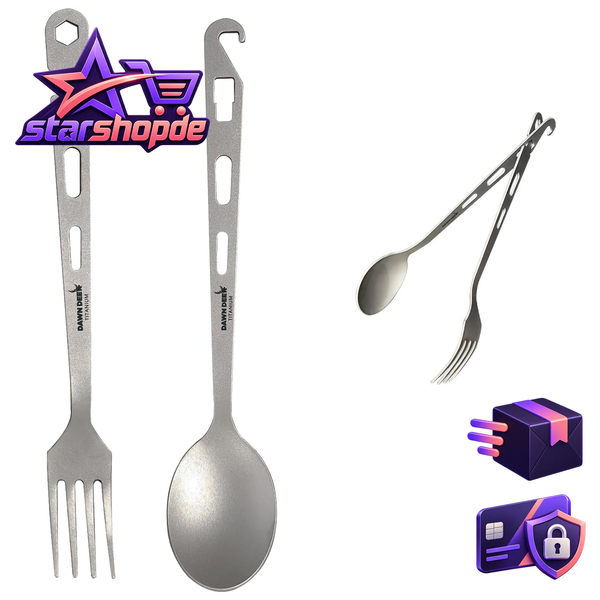 Besteck Set Camping 3-Teilig Titan Ultraleicht Messer Gabel LöFfel 3 StüCk-image