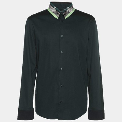 Versace Collection Hemd grün Stretch Baumwolle bedruckt Kragen L