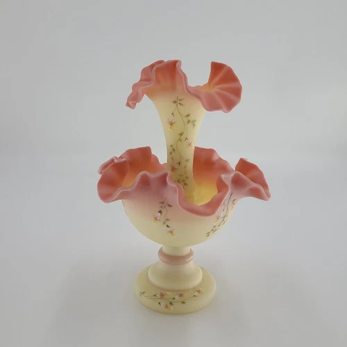 Fenton Burmese Glass Epergne- 1990 Anniversary Edition - Hand Painted and Signed