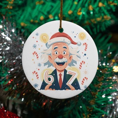Six Seven Ceramic Xmas Ornament - Albert Einstein with Santa Hat 6-7 Keepsake