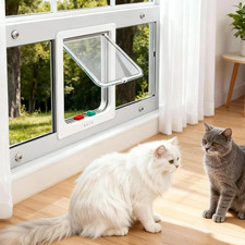Cat Door for Window, Adjustable Width 32.5-38  , Vertical Window Pet Door Insert