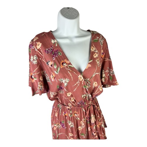 Vestido envolvente sintético Lovestitch rosa malva floral manga acampanada volantes talla S - Imagen 5 de 12