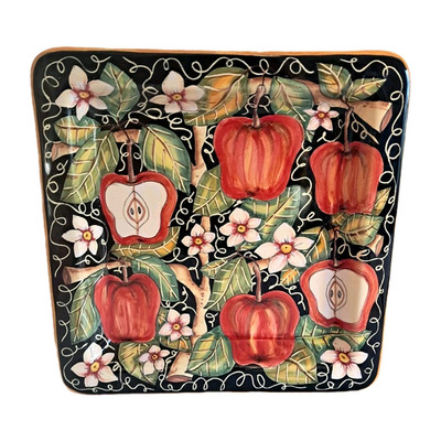 Giacomini Orvieto Ceramic Platter Plate Wall Hanging 12x12 Black APPLES Italy 