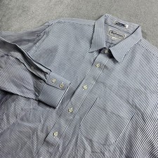 Burberrys of London Mens Vintage Striped Cotton Dress Shirt Blue White 17.5 35