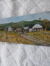 Vintage Oil Painting Saw Blade With Farm and Haystack Scene 1980s Folk Art