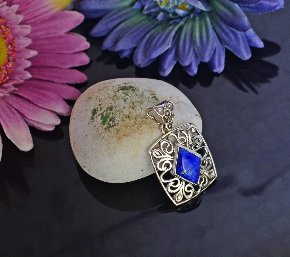 Ciondolo di design fatto a mano in argento sterling 925 con pietra preziosa... - Immagine 2 di 4