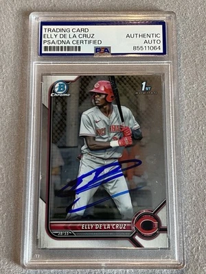 REDS ELLY DE LA CRUZ AUTOGRAPH 2022 BOWMAN CHROME 1st BOWMAN #BCP-50- PSA SLAB - Image 1 of 2