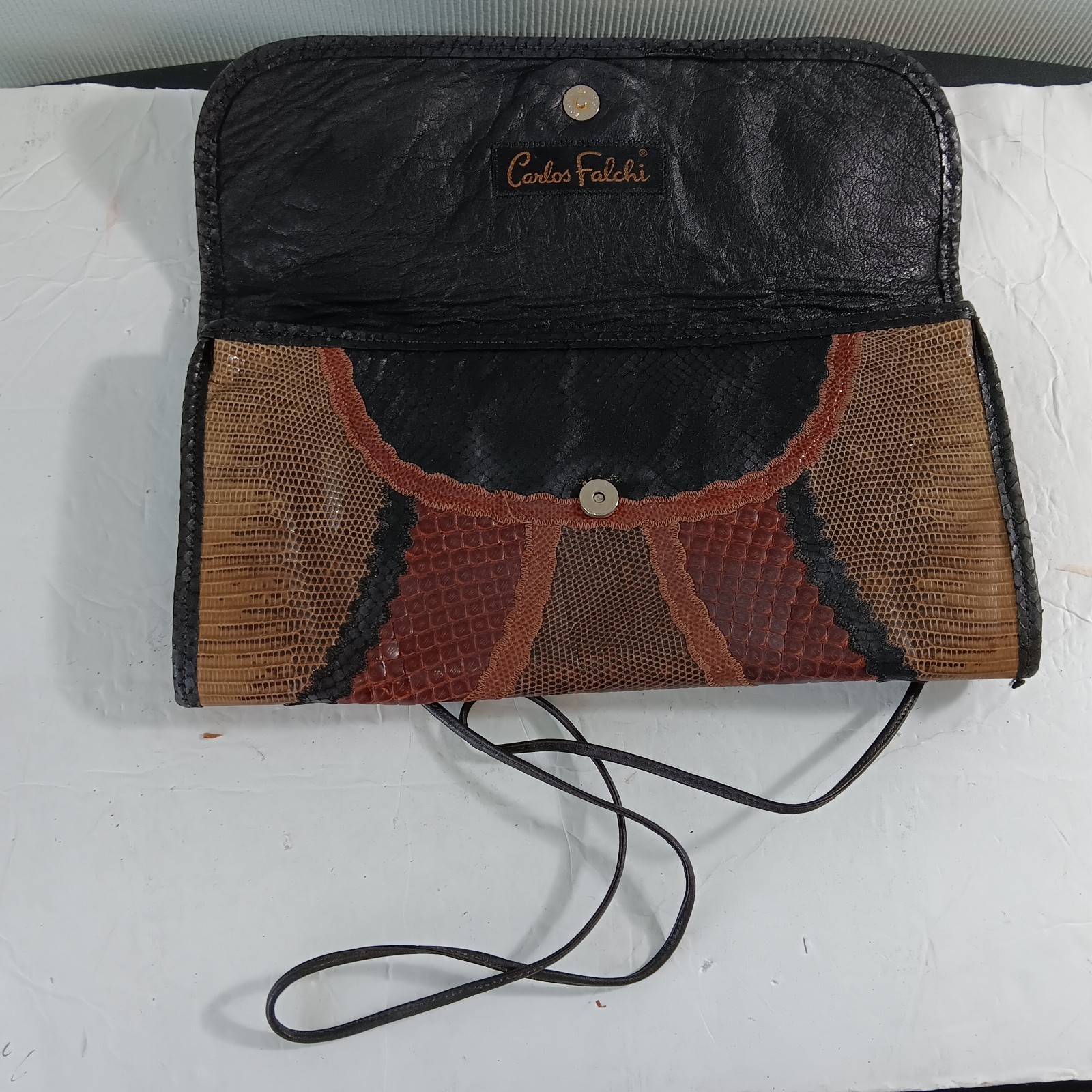 Carlos Falchi Exotic Patchwork Envelope Clutch (S… - image 1