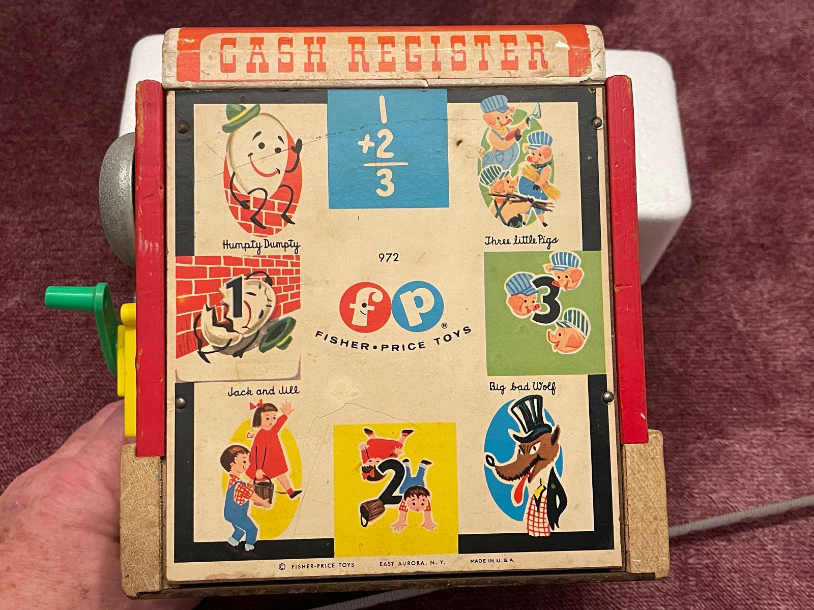 как выглядит Fisher Price 1960 s Wooden 972 Toy Cash Register WORKS фото