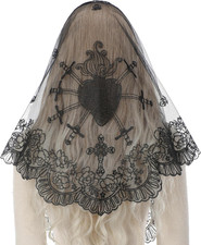 Catholic Lace Mantilla Veil for Women Mass, Sacred Heart Embroidered Chapel Veil