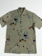 Vintage ALAN STUART Men's Small Green/Gray Abstract Button Up Made in USA