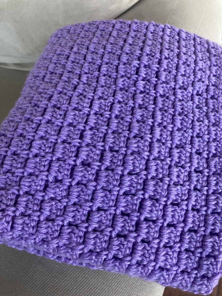 "Nueva manta afgana hecha a mano para bebé, punto bloque púrpura (lavanda) aproximadamente 39""x32""" Foto 2 de 4