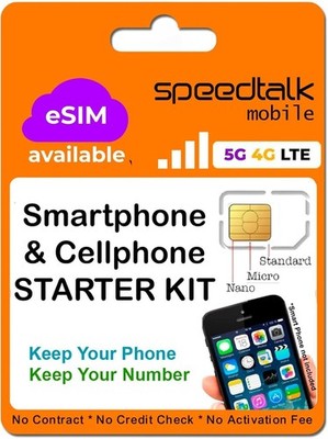SpeedTalk Smart Phone Plan Starter Kit -Talk Text 5G 4G LTE Data No Contract SIM