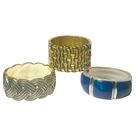 Clamper Bracelet Lot Wide Vintage Costume Jewelry Gold & Silver Tone 3pc Bundle