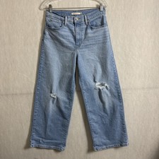 Levis Women s Size 28 Light Wash High-Rise Wide Leg Distressed Denim Jeans