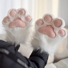 White Fursuit Cat Paw Furry Cat Claw Gloves Handmade Cosplay Party Squeak Paws