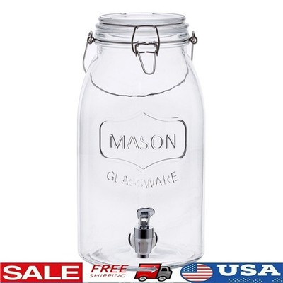 Clear Glass Mason Sun Tea Dispenser Jar 1Gal Leak Proof Beverage W/ Clamp New