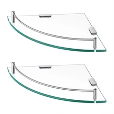 KES Glass Corner Shelf for Bathroom 2 Pack 2, Brushed Finish 