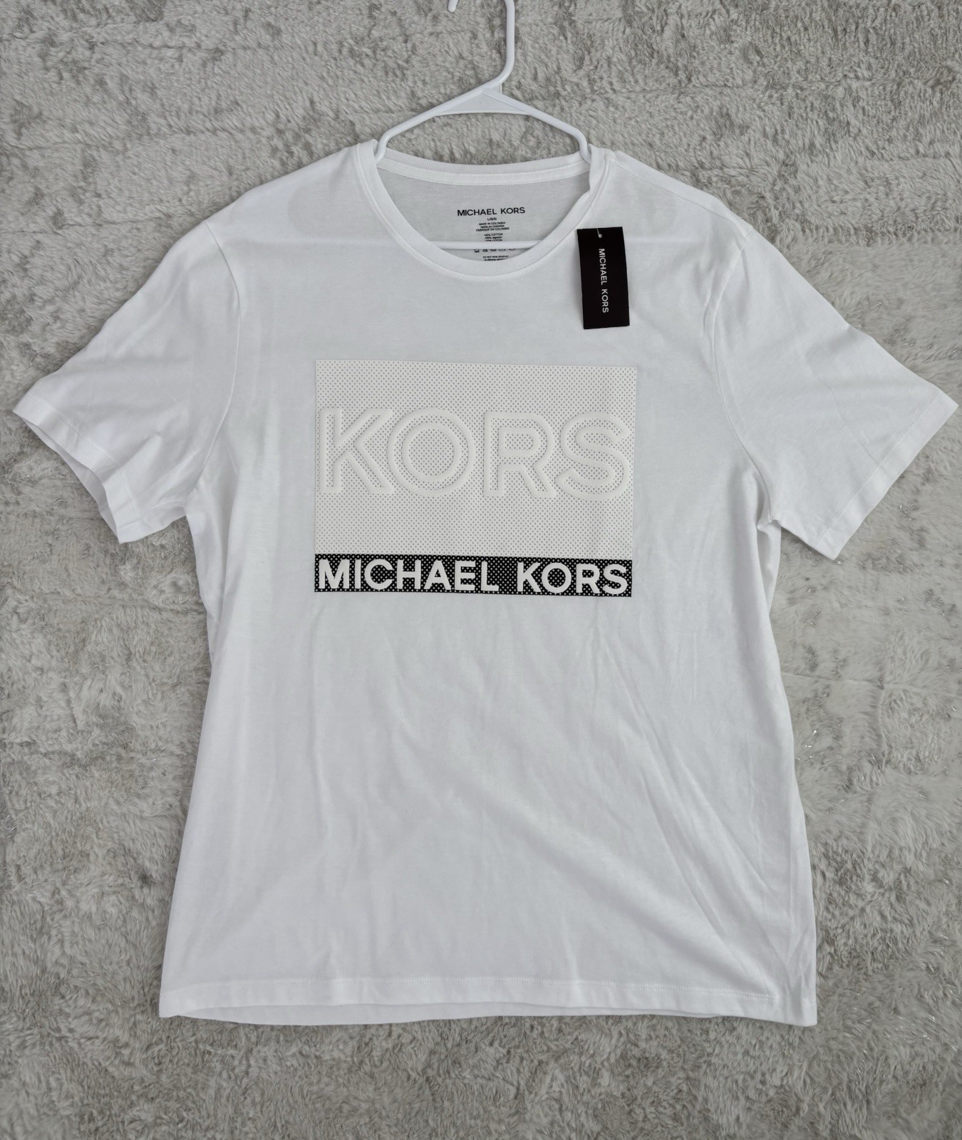 Michael Kors T-Shirt Mens Large White Logo Graphic Tee NWT Cotton Short Sleeve