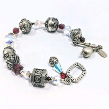 Tres Jolie Sterling Silver Bali Bead Red Crystal Handcrafted Bracelet 50 grms 8"