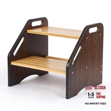 Bamboo 2 Step Stool for Kids and Adults - Wooden Kids Step Stool with Handles