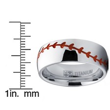 Titanium Sports Baseball Ring Wedding Band with Red Stitching