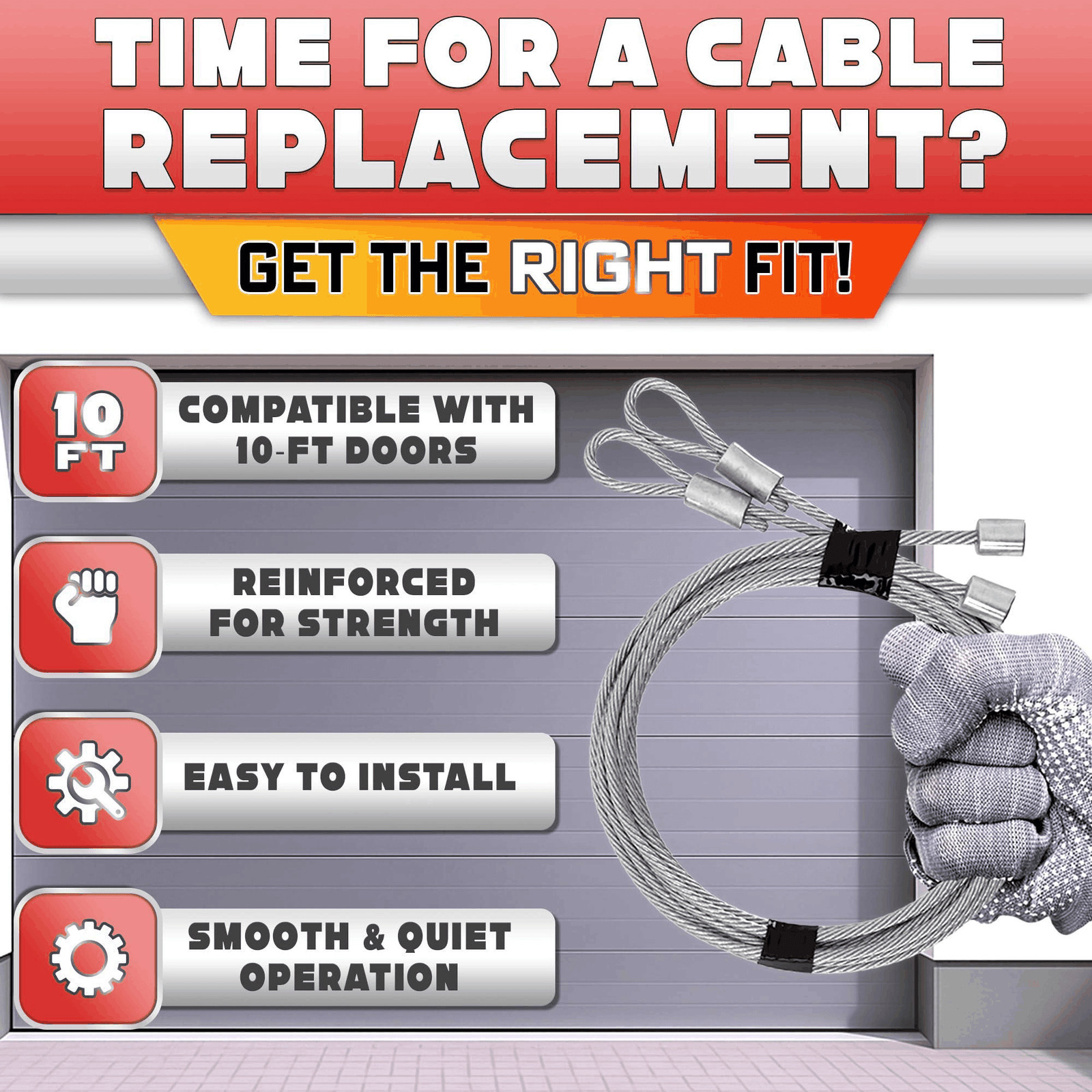 Garage Door Cables for 10 ft Door 11 ft 6 inch Long Heavy Duty 304 Steel 2 pcs