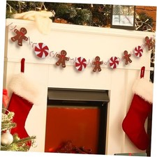 8.2ft Gingerbread Man Garland with Bow Felt Candy Banner with Wooden Christmas