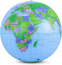 Inflatable Globe Beach Ball, 11.8-Inch PVC World Map Ball
