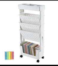 White Rolling Storage Cart, 4 Compartments, 360 Swivel Wheels, 78cm H