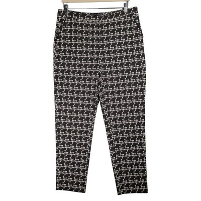 Marks & Spencer Trousers Size UK 14 Black White Houndstooth Print Modern Slim