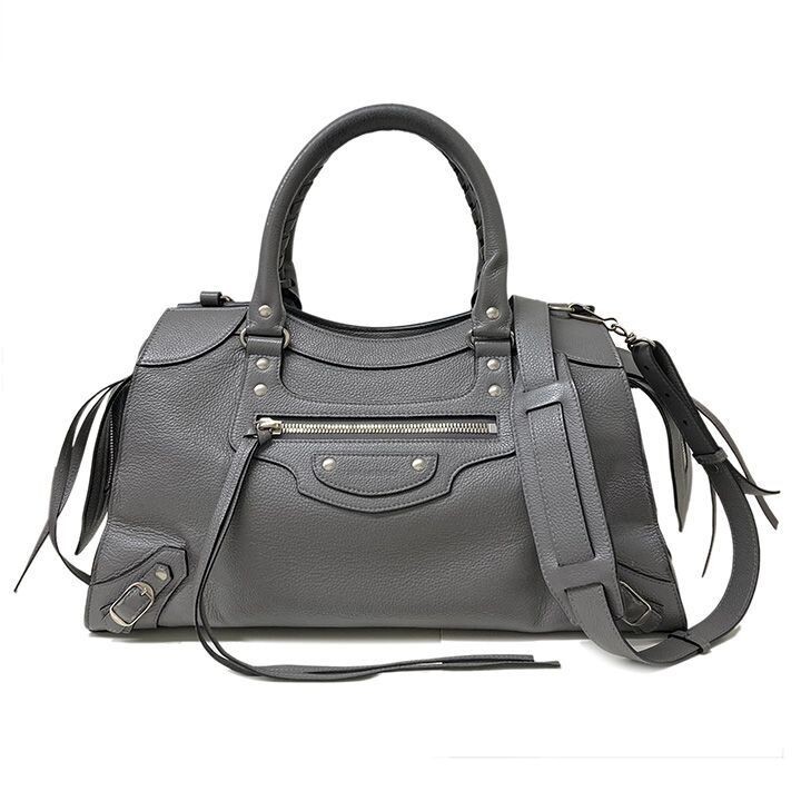 Balenciaga Neo Classic Medium Gray Leather 2Way Bag Shoulder Handbag Authentic