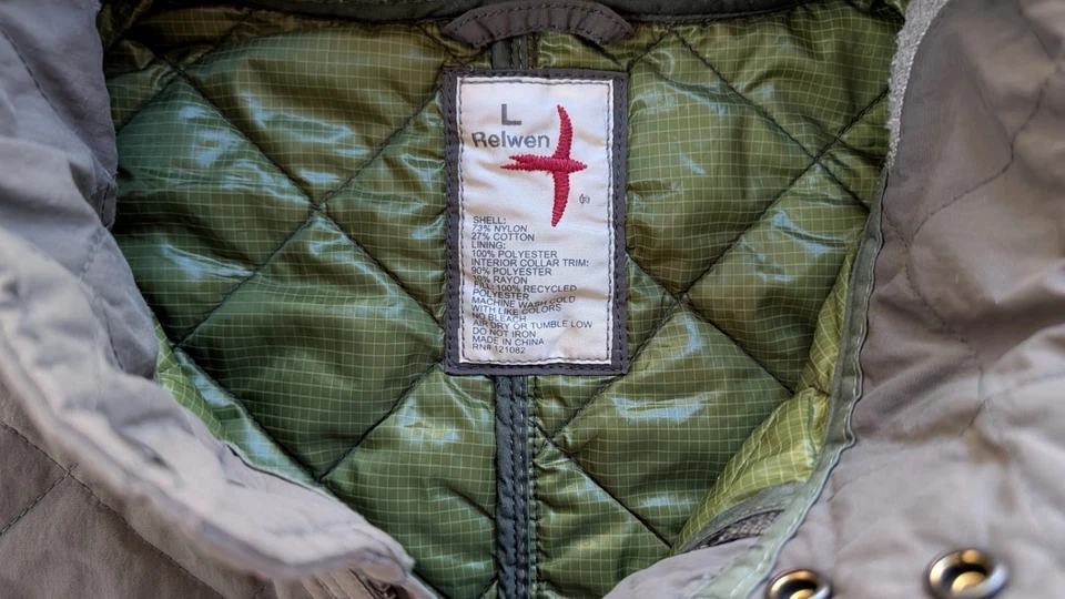 Relwen Quilted Tanker Jacket Green Gray Medium Huckberry Military Coat Insulated - Image 2 of 4