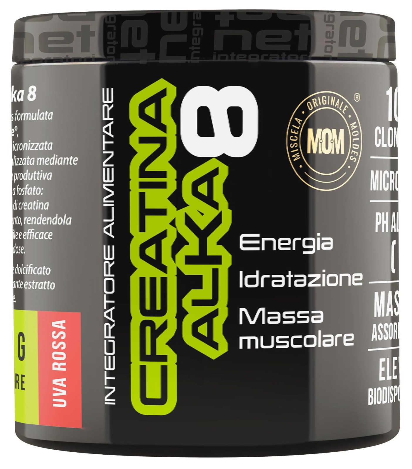 NET Creatina Alka 8 Clonapure 200g - Energia e Recupero Muscolare Uva
