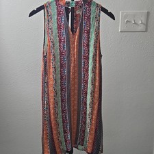 Umgee Women's Shift Dress M Multicolor Striped Sleeveless Keyhole Neck Button