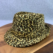 Leopard Print Hat Fedora Trilby Men L/XL Brown Yellow Animal Pattern Polyester