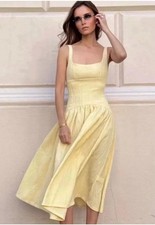 ZARA NEW WOMAN STRAPPY TEXTURED MIDI DRESS OPEN-BACK VANILLA Size M 4813/323/727