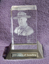 2007 - Boy Scout Centenary Badge - 3D Laser Image of Baden Powell - Glass Block