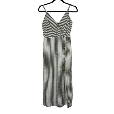 Forever 21 Striped Cotton Linen Midi Dress Womens Medium Spaghetti Strap  Lined | eBay