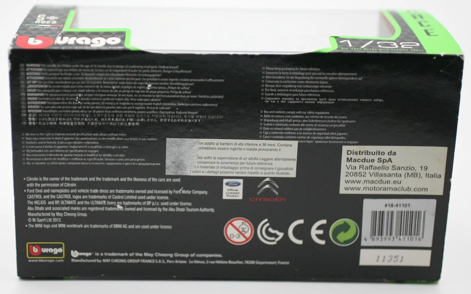 Bburago Citroën DS3 WRC Red Bull Rally Race Modellino Auto 1:32 Scala Die-Cast - Immagine 4 di 4