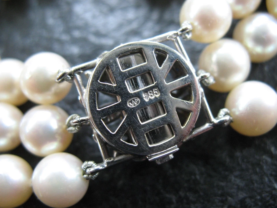 Perlenarmband Gold 585 Diamant Saphir Schließe Akoya Perlen 7,75 mm traumhaft - Bild 4 von 4