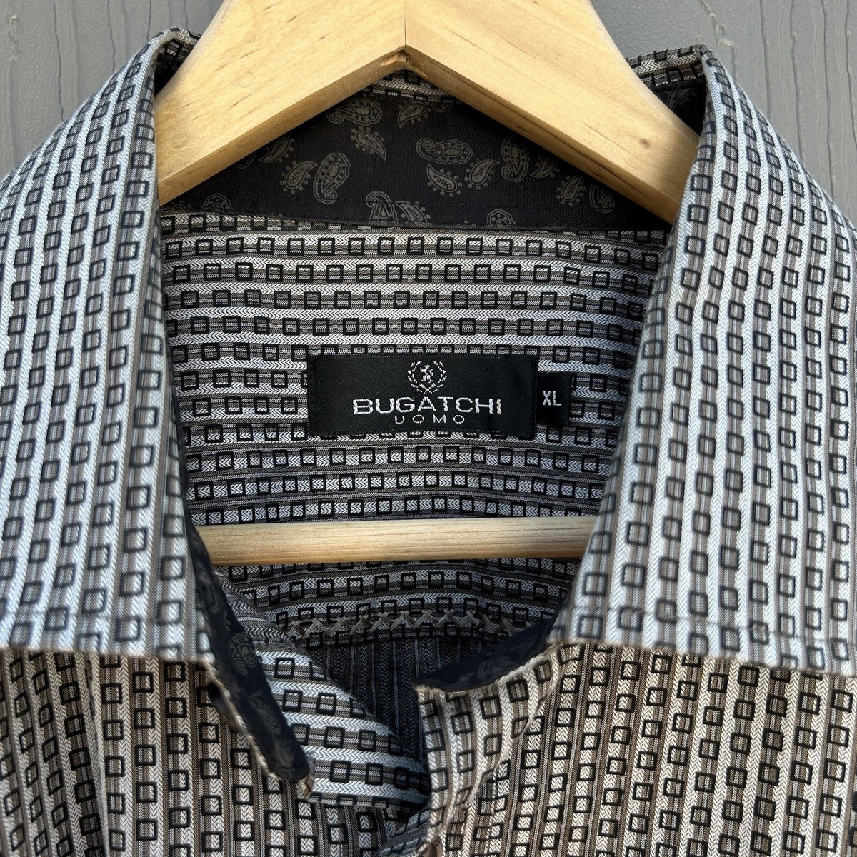 bugatchi dress shirt Bugatchi Uomo Dress Shirt Men XL Button Down Collared Long Sleeve Paisley  Collar
