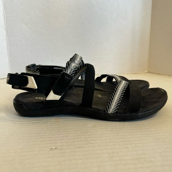 Merrell sandali sportivi donna neri taglia 8 punta aperta cinturino outdoor abbigliamento attivo