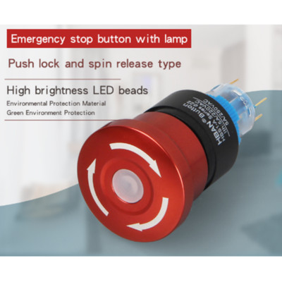 22mm Emergency stop mushroom head button switch power supplydevice rotation hold