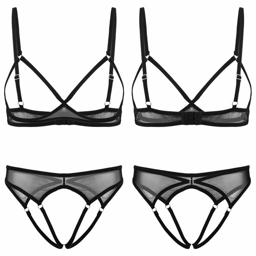 Women's Sexy Lingerie Set Floral Lace Open Cups Bra Crotchless Briefs AU - Picture 8 of 75