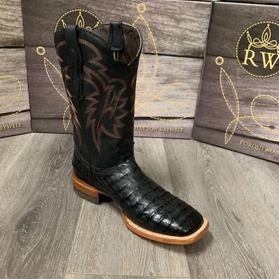 MEN'S RODEO COWBOY ALLIGATOR BELLY PRINT WESTERN SQUARE TOE BOOTS DARK COGNAC